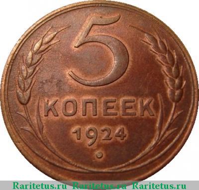 Реверс монеты 5 копеек 1924 года  рубчатый