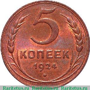 Реверс монеты 5 копеек 1924 года  пробные