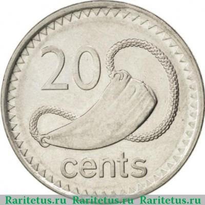 Реверс монеты 20 центов (cents) 1999 года   Фиджи