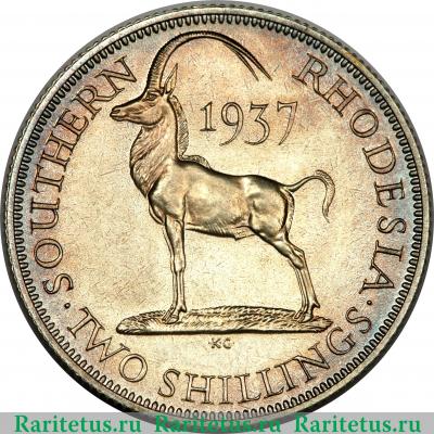 Реверс монеты 2 шиллинга (shillings) 1937 года   Южная Родезия