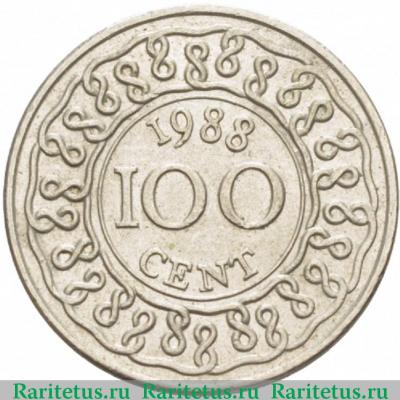 Реверс монеты 100 центов (cents) 1988 года   Суринам