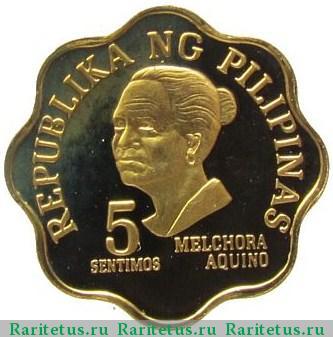 Реверс монеты 5 сентимо (centimos) 1976 года FM  Филиппины