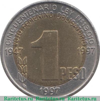 Реверс монеты 1 песо (peso) 1997 года   Аргентина