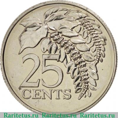 Реверс монеты 25 центов (cents) 1976 года   Тринидад и Тобаго