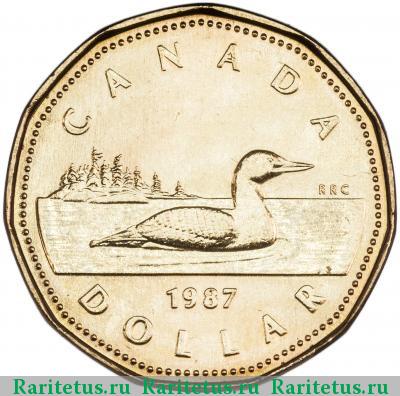 Реверс монеты 1 доллар (dollar) 1987 года  Канада