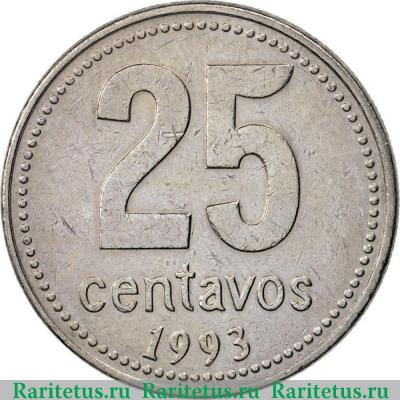 Реверс монеты 25 сентаво (centavos) 1993 года   Аргентина