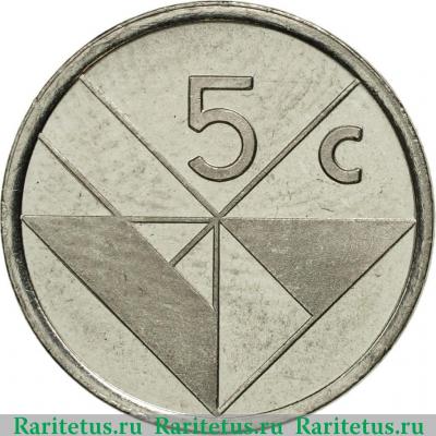 Реверс монеты 5 центов (cents) 1986 года   Аруба