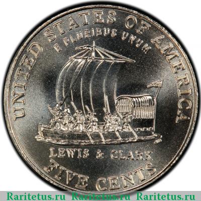 Реверс монеты 5 центов (cents) 2004 года P лодка США