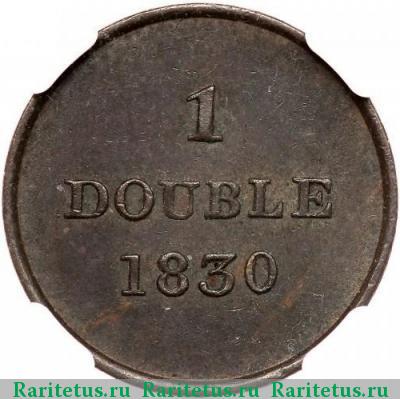 Реверс монеты 1 дубль (double) 1830 года  Гернси