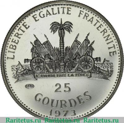Реверс монеты 25 гурдов (gourdes) 1973 года   Гаити proof