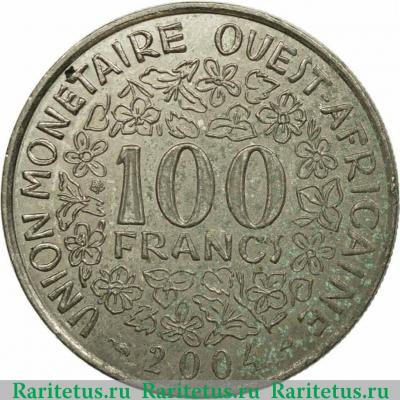 Реверс монеты 100 франков (francs) 2004 года   Западная Африка (BCEAO)