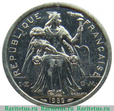 2 франка (francs) 1986 года   Французская Полинезия