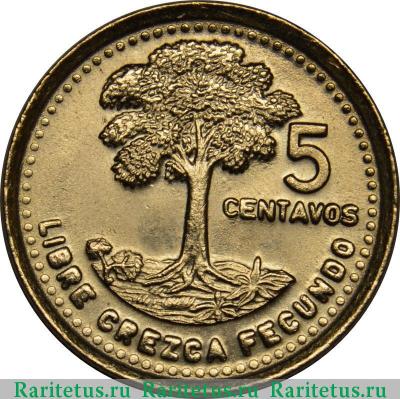 Реверс монеты 5 сентаво (centavos) 1992 года   Гватемала