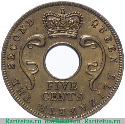 5 центов (cents) 1955 года  без букв Британская Восточная Африка