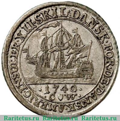 Реверс монеты 12 скиллингов (skilling) 1740 года   Датская Вест-Индия