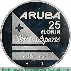 Реверс монеты 25 флоринов 1991 года   Аруба