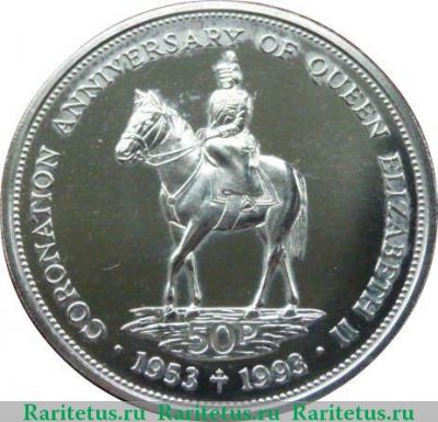 Реверс монеты 50 пенсов 1993 года   Фолклендские острова