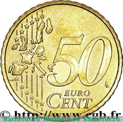 Реверс монеты 50 евроцентов 2001-2004 годов   Монако