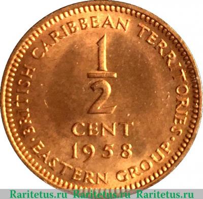 Реверс монеты ½ цента 1955-1958 годов   Восточные Карибы