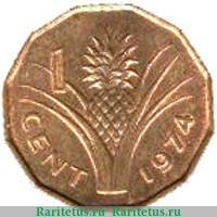 Реверс монеты 1 цент 1974-1983 годов   Эсватини (Свазиленд)