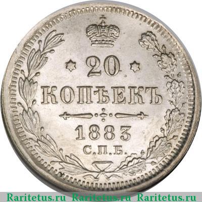 Реверс монеты 20 копеек 1883 года СПБ-АГ 