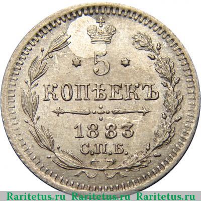 Реверс монеты 5 копеек 1883 года СПБ-АГ 