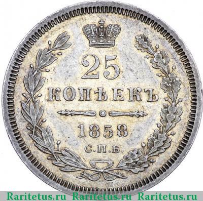Реверс монеты 25 копеек 1858 года СПБ без инициалов