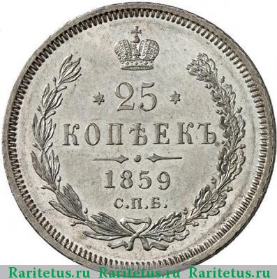 Реверс монеты 25 копеек 1859 года СПБ-ФБ в плаще