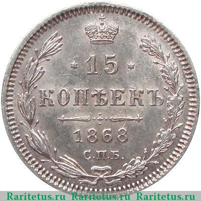 Реверс монеты 15 копеек 1868 года СПБ-HI 