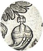 Деталь монеты 1 рубль 1737 года  крест касается