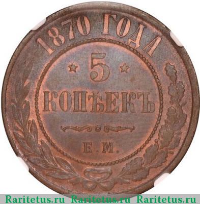 Реверс монеты 5 копеек 1870 года ЕМ 