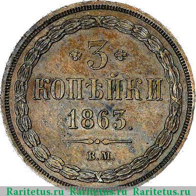 Реверс монеты 3 копейки 1863 года ВМ 