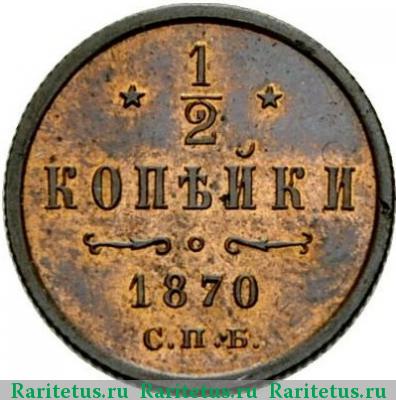 Реверс монеты 1/2 копейки 1870 года СПБ 
