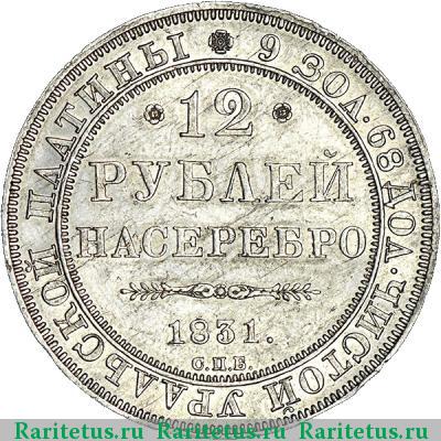 Реверс монеты 12 рублей 1831 года СПБ 