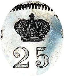 Деталь монеты 25 копеек 1853 года СПБ-HI корона широкая