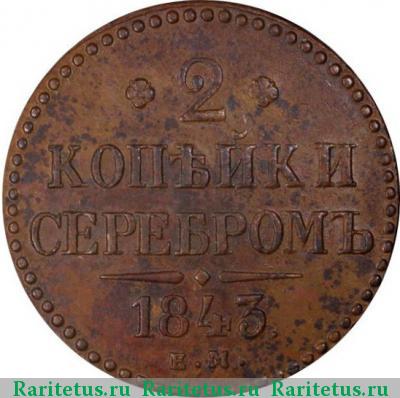Реверс монеты 2 копейки 1843 года ЕМ 