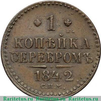 Реверс монеты 1 копейка 1842 года СПМ 