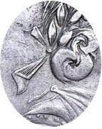 Деталь монеты полтина 1702 года  венок с лентой