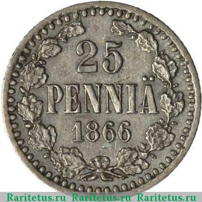 Реверс монеты 25 пенни (pennia) 1866 года S 