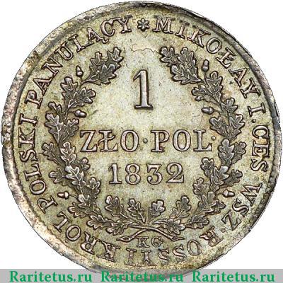 Реверс монеты 1 злотый (zloty) 1832 года KG 
