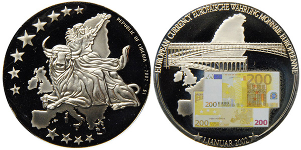 1 доллар Либерии 2002 года
