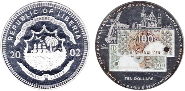 10 долларов Либерии 2002 года