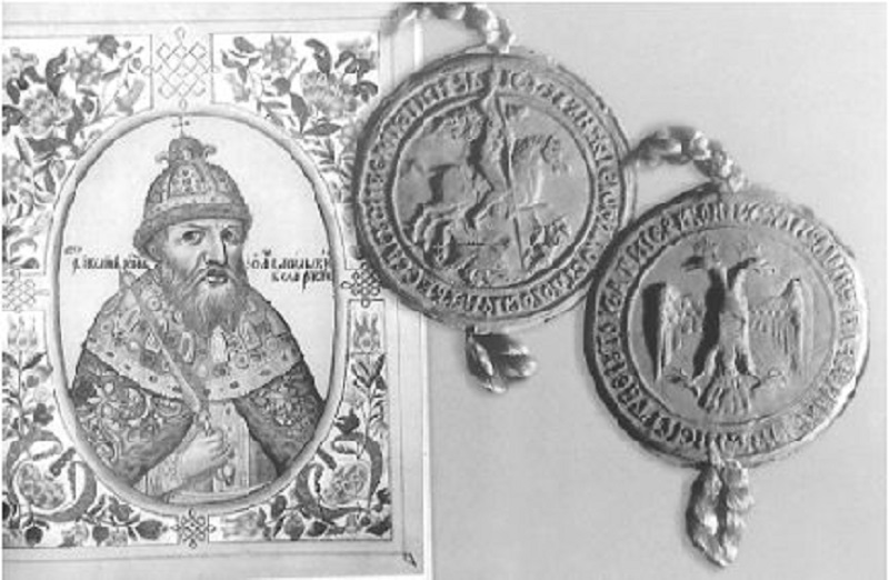 Официальная печать Ивана III со св. Георгием и двуглавым орлом. 1497 год.