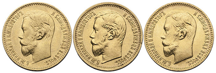 Портретные типы Николая II на золотых десятках