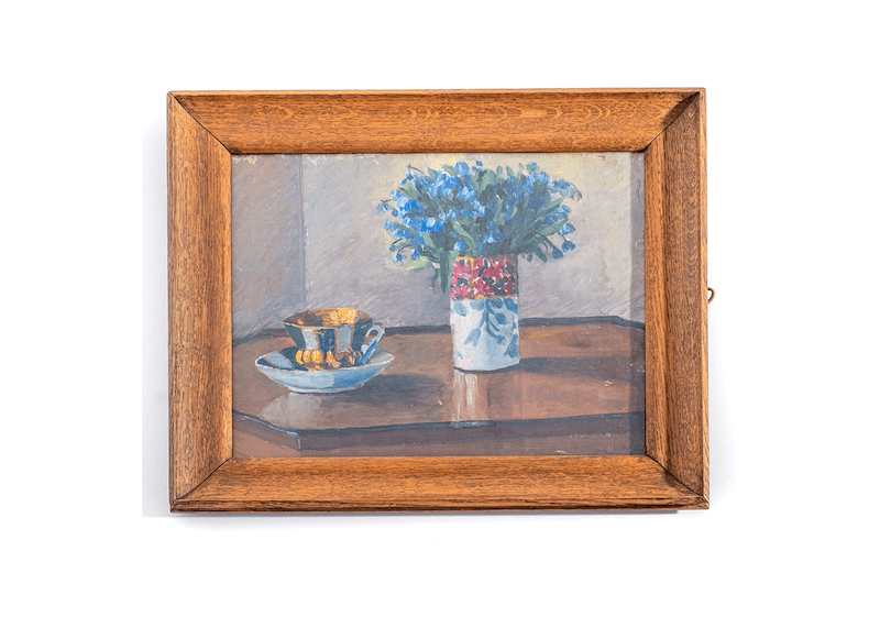 Картина "Натюрморт с букетом" в раме под стеклом, холст на картоне, масло, неизвестный художник, Россия, 1920-1960 гг.