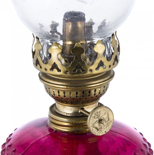 Регулятор керосиновой лампы. Лампа керосиновая настольная, стекло, латунь, Германия, 1900-1920 гг. 