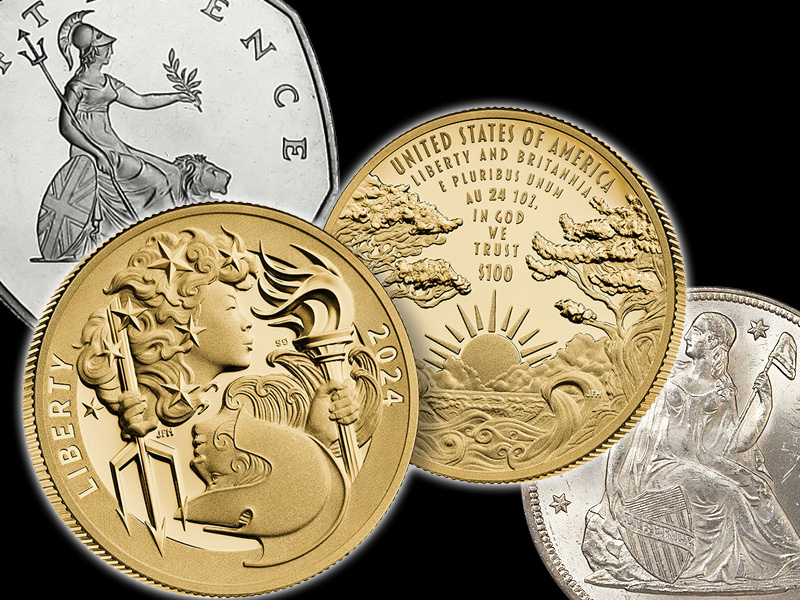 Монета США 100 долларов 2024 «Свобода и Британия»