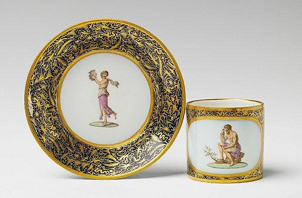 Неоклассическая фарфоровая чашка и блюдце Berlin KPM ок 1795