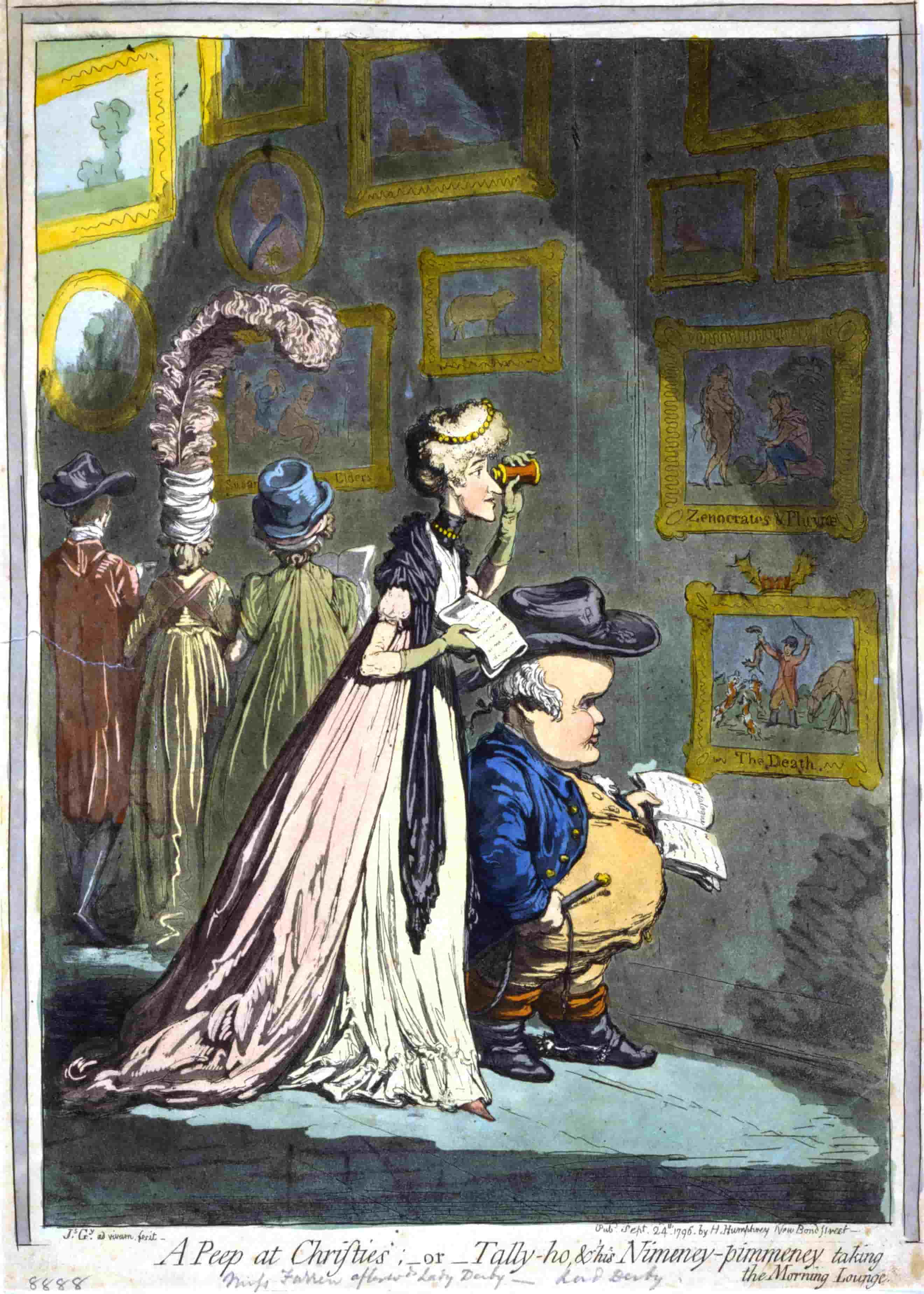 Джеймс Гилрей “Граф Дерби и Элизабет Фаррен в залах аукционного дома Кристи”, 1796 г.