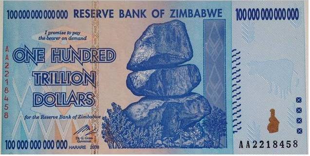 Рис.2. 100 триллионов долларов Зимбабве.